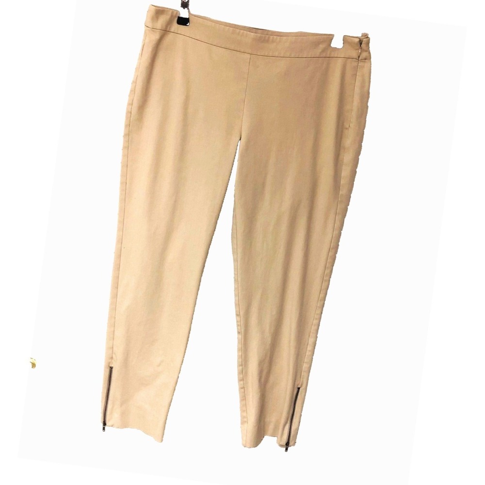 Eileen Fisher Beige Organic Cotton‎ Ankle Pants Women's M Minimalist Leg Zipper